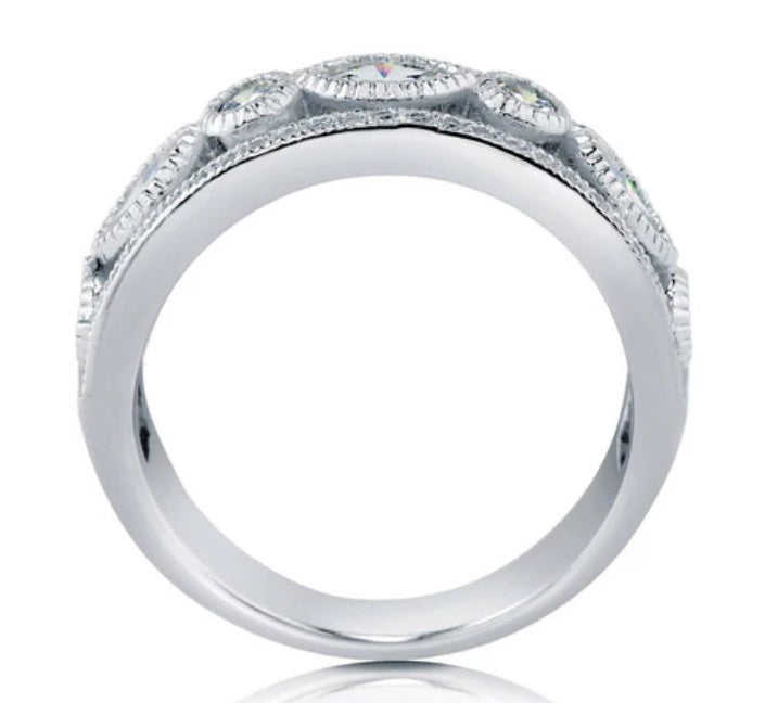 Art Deco Milgrain Bezel Set CZ Half Eternity Ring in Sterling Silver