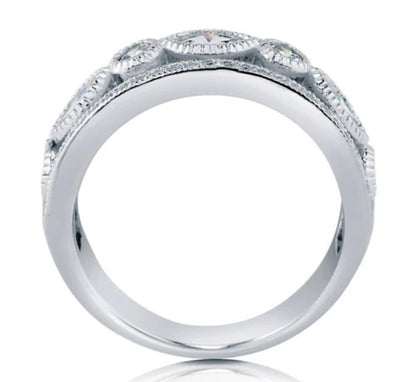 Art Deco Milgrain Bezel Set CZ Half Eternity Ring in Sterling Silver