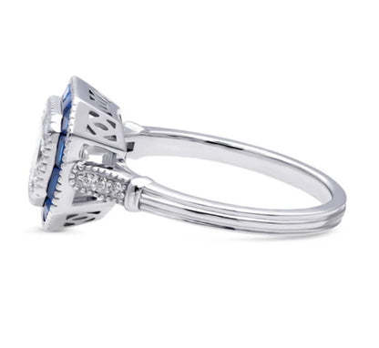 Halo Art Deco Princess CZ Ring in Sterling Silver