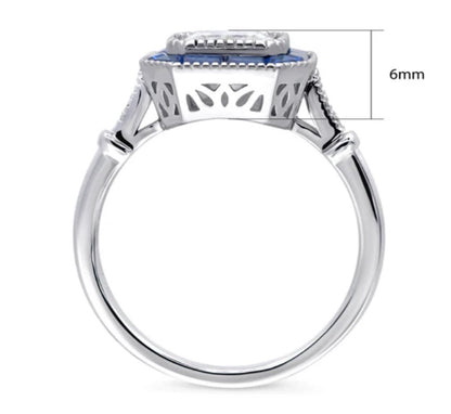 Halo Art Deco Princess CZ Ring in Sterling Silver