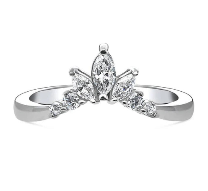 Flower 7-Stone CZ Curved Band in Sterling Silver