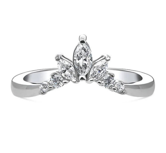Flower 7-Stone CZ Curved Band in Sterling Silver