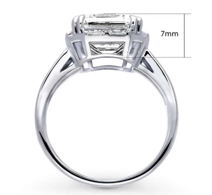 Halo Art Deco Step Emerald Cut CZ Ring in Sterling Silver