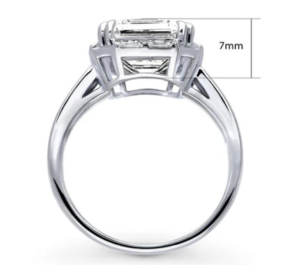 Halo Art Deco Step Emerald Cut CZ Ring in Sterling Silver