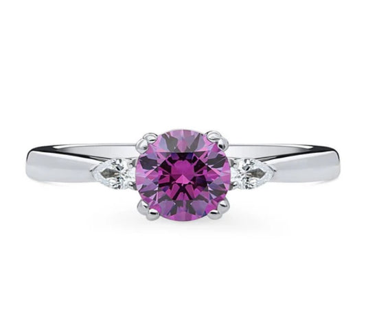3-Stone Purple Round CZ Ring in Sterling Silver