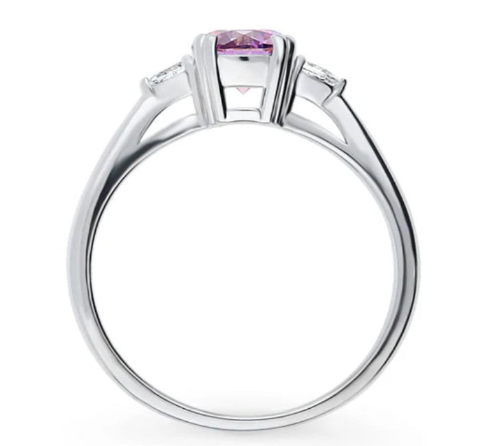 3-Stone Purple Round CZ Ring in Sterling Silver
