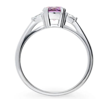 3-Stone Purple Round CZ Ring in Sterling Silver
