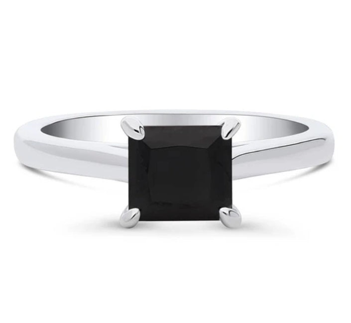Solitaire Black Princess CZ Ring in Sterling Silver 1.2ct
