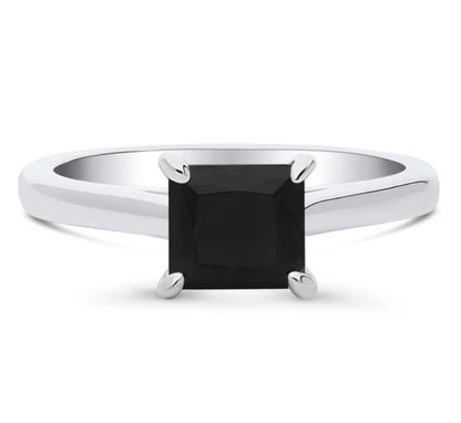 Solitaire Black Princess CZ Ring in Sterling Silver 1.2ct