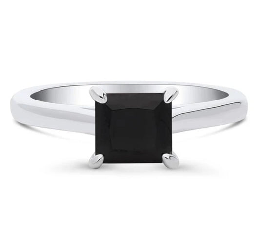 Solitaire Black Princess CZ Ring in Sterling Silver 1.2ct