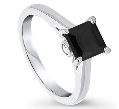 Solitaire Black Princess CZ Ring in Sterling Silver 1.2ct