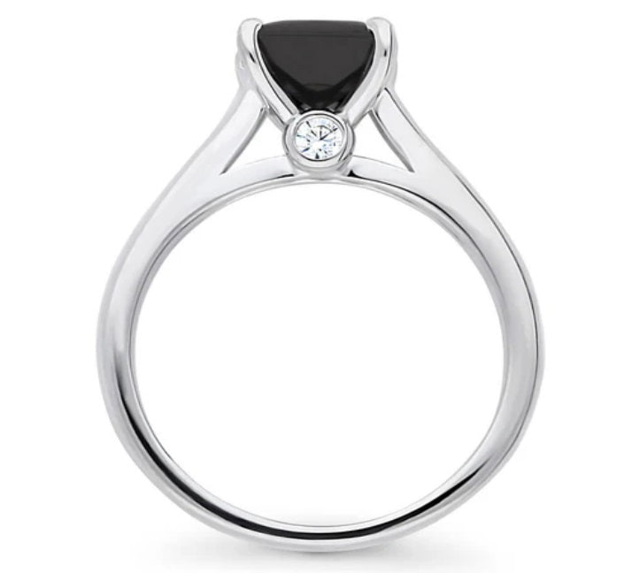 Solitaire Black Princess CZ Ring in Sterling Silver 1.2ct
