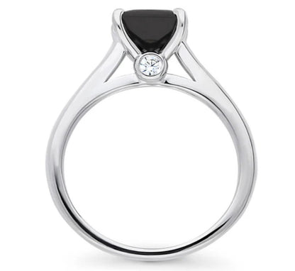 Solitaire Black Princess CZ Ring in Sterling Silver 1.2ct