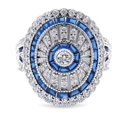 Art Deco Milgrain CZ Statement Ring in Sterling Silver