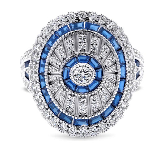 Art Deco Milgrain CZ Statement Ring in Sterling Silver