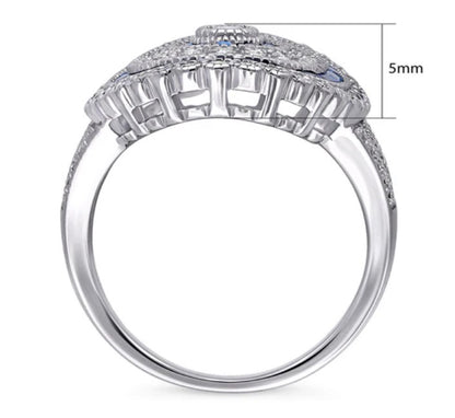 Art Deco Milgrain CZ Statement Ring in Sterling Silver
