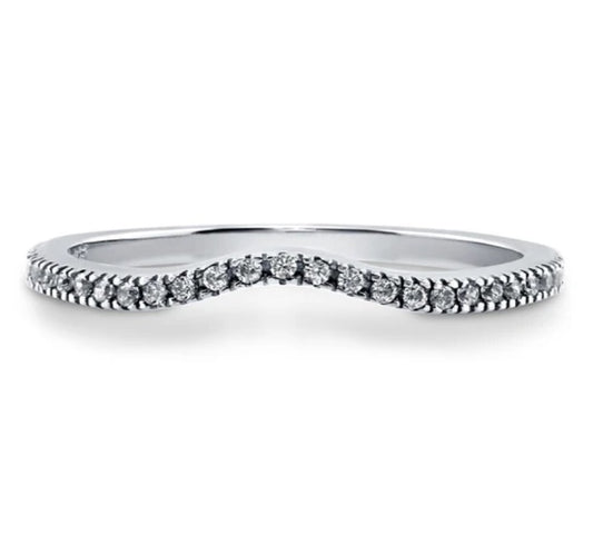 Wishbone Micro Pave Set CZ Curved Half Eternity Ring in Sterling Silver