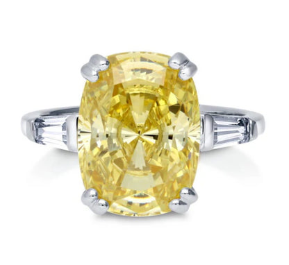 3-Stone Canary Yellow Cushion CZ Statement Ring in Sterling Silver