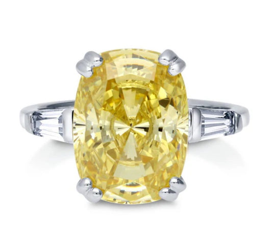 3-Stone Canary Yellow Cushion CZ Statement Ring in Sterling Silver