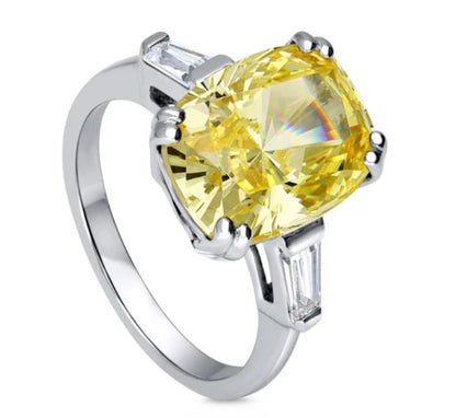 3-Stone Canary Yellow Cushion CZ Statement Ring in Sterling Silver