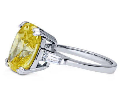 3-Stone Canary Yellow Cushion CZ Statement Ring in Sterling Silver