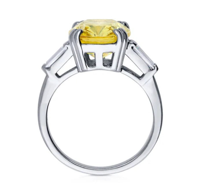 3-Stone Canary Yellow Cushion CZ Statement Ring in Sterling Silver