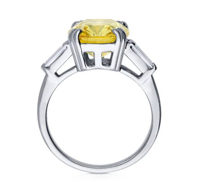 3-Stone Canary Yellow Cushion CZ Statement Ring in Sterling Silver