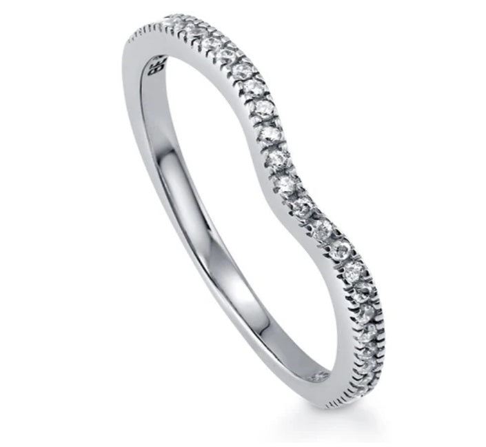 Wishbone Micro Pave Set CZ Curved Half Eternity Ring in Sterling Silver