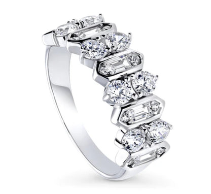 Cluster Art Deco CZ Stackable Band in Sterling Silver
