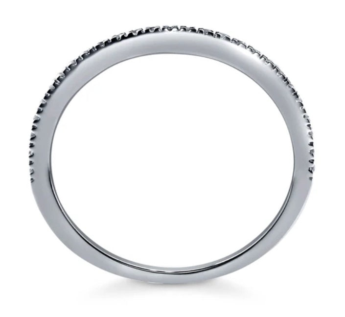 Wishbone Micro Pave Set CZ Curved Half Eternity Ring in Sterling Silver