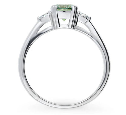 3-Stone Green Round CZ Ring in Sterling Silver