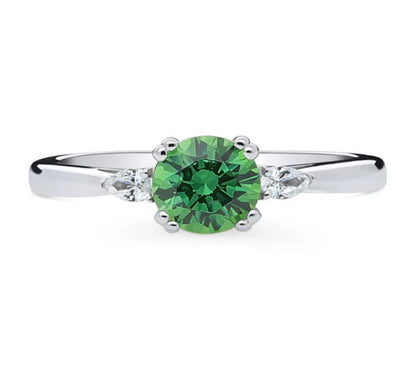 3-Stone Green Round CZ Ring in Sterling Silver