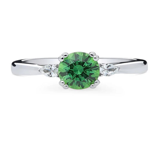 3-Stone Green Round CZ Ring in Sterling Silver