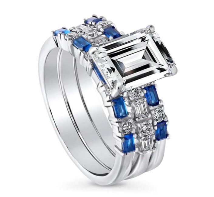 Solitaire Art Deco 2.1ct Emerald Cut CZ Ring Set in Sterling Silver
