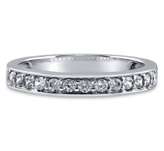 Pave Set CZ Half Eternity Ring in Sterling Silver