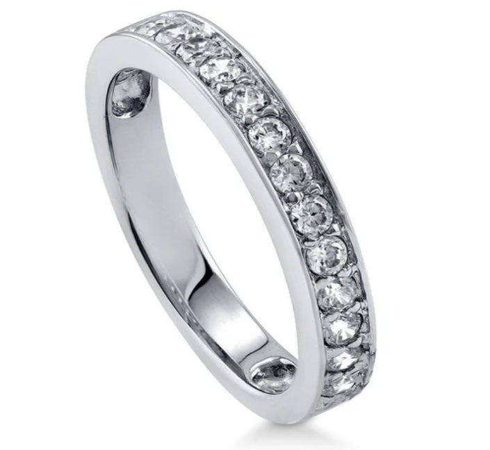 Pave Set CZ Half Eternity Ring in Sterling Silver