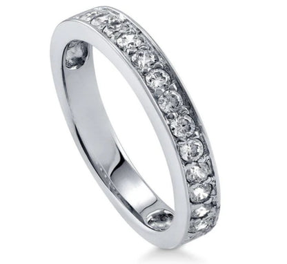 Pave Set CZ Half Eternity Ring in Sterling Silver