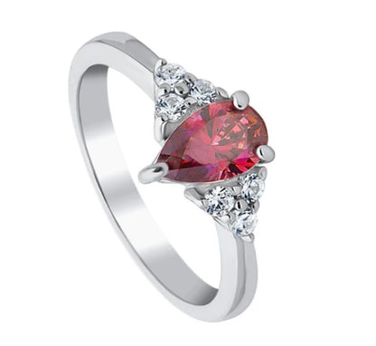 Solitaire Red Pear CZ Ring in Sterling Silver 0.8ct