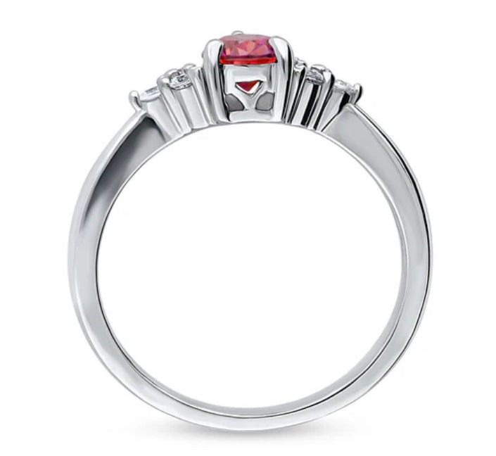 Solitaire Red Pear CZ Ring in Sterling Silver 0.8ct