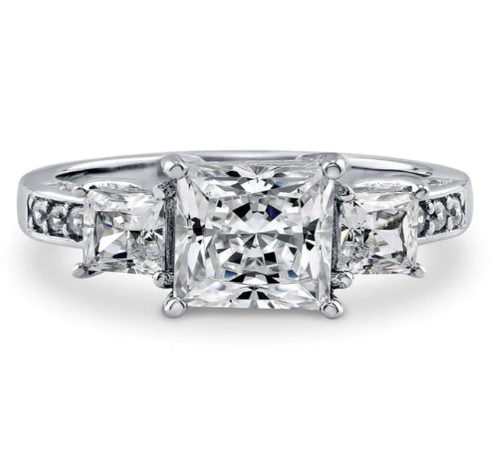 3-Stone Princess CZ Ring in Sterling Silver