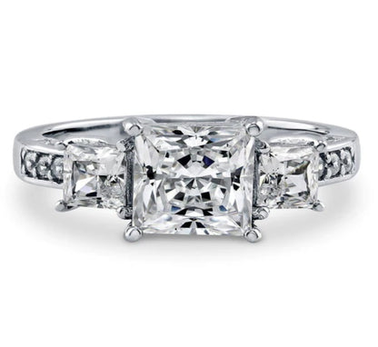 3-Stone Princess CZ Ring in Sterling Silver