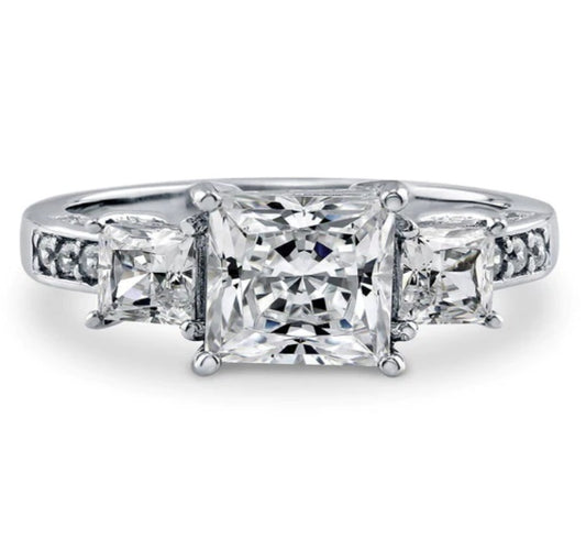 3-Stone Princess CZ Ring in Sterling Silver