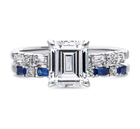 Solitaire Art Deco 2.1ct Emerald Cut CZ Ring Set in Sterling Silver