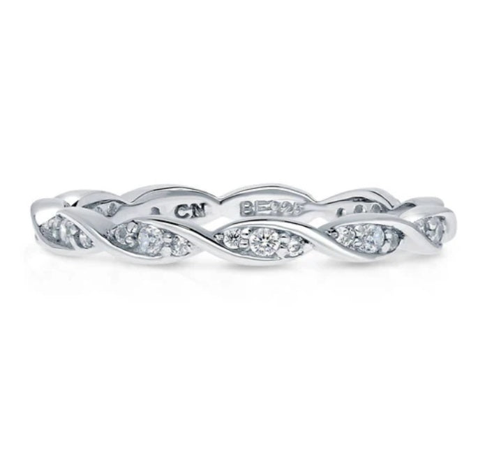Woven Pave Set CZ Eternity Ring in Sterling Silver