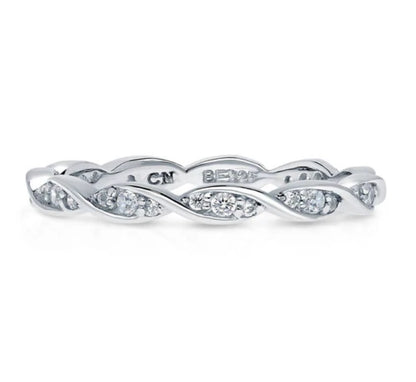 Woven Pave Set CZ Eternity Ring in Sterling Silver