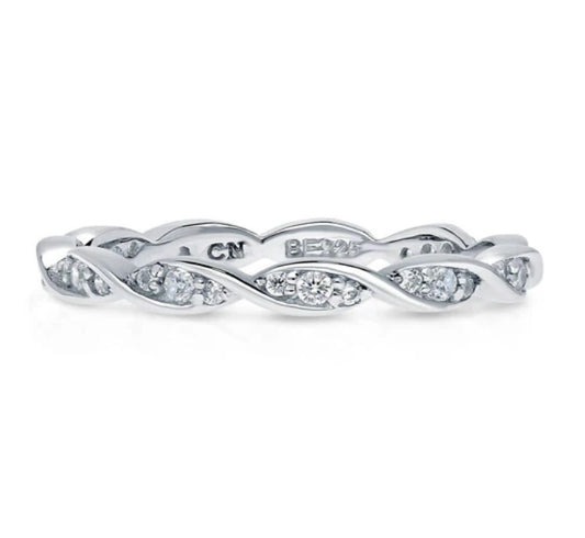 Woven Pave Set CZ Eternity Ring in Sterling Silver
