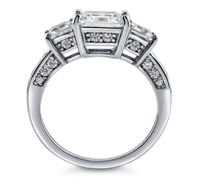 3-Stone Princess CZ Ring in Sterling Silver