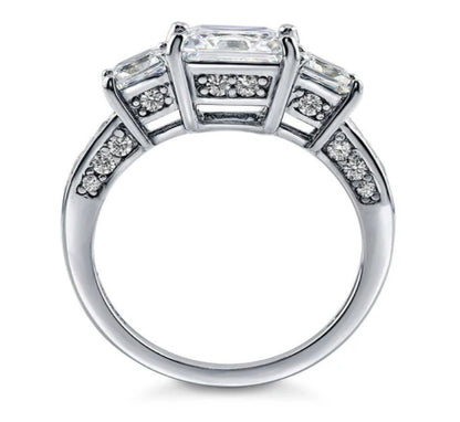 3-Stone Princess CZ Ring in Sterling Silver