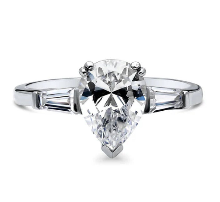Solitaire 1.8ct Pear CZ Ring in Sterling Silver