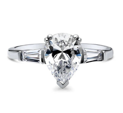 Solitaire 1.8ct Pear CZ Ring in Sterling Silver